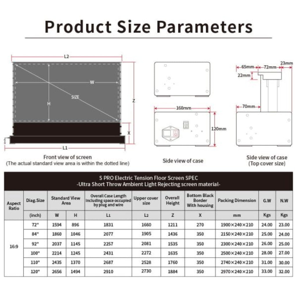 Vividstorm S Pro Electric Tension Floor Screen for UST Projector