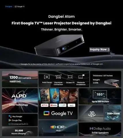 Dangbei Atom First Google TV™ Laser Projector with 3D laser 1200 ISO