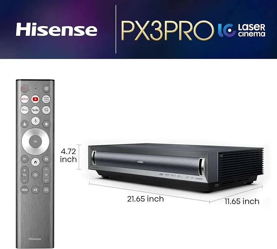 Hisense Laser Cinema PX3-PRO Triple Laser Ultra Short Throw Projector, 80″~150″, 4K UHD, High Contrast, IMAX Enhanced, Dolby Vision & Atmos, HDR10+, 3000 Lumens Designed for Xbox