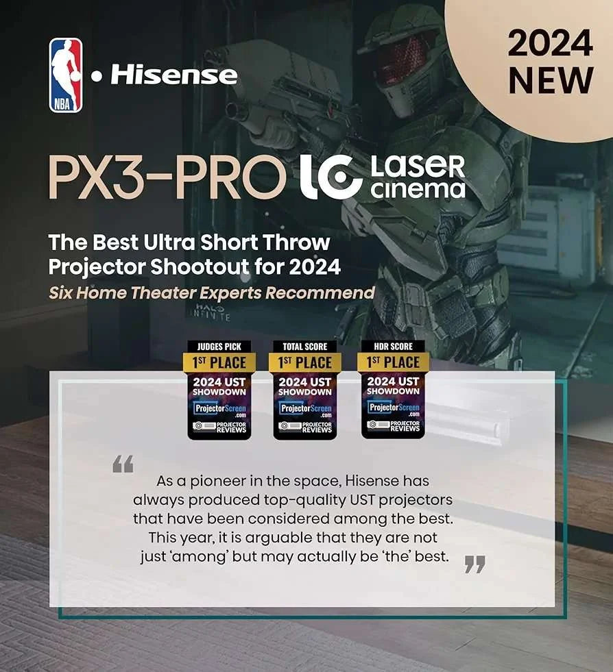 Hisense Laser Cinema PX3-PRO Triple Laser Ultra Short Throw Projector, 80″~150″, 4K UHD, High Contrast, IMAX Enhanced, Dolby Vision & Atmos, HDR10+, 3000 Lumens Designed for Xbox