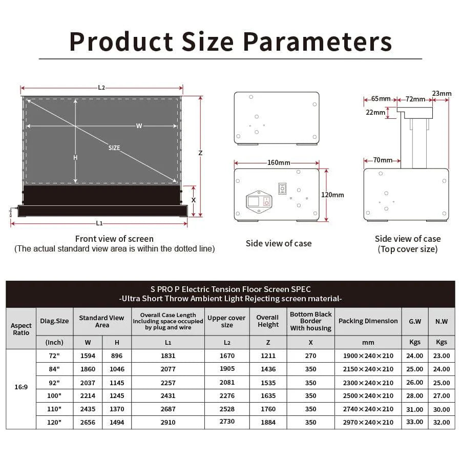 Vividstorm S PRO P PLUS (Motorized Tension floor rising screen made for Ultra short throw laser projectors)