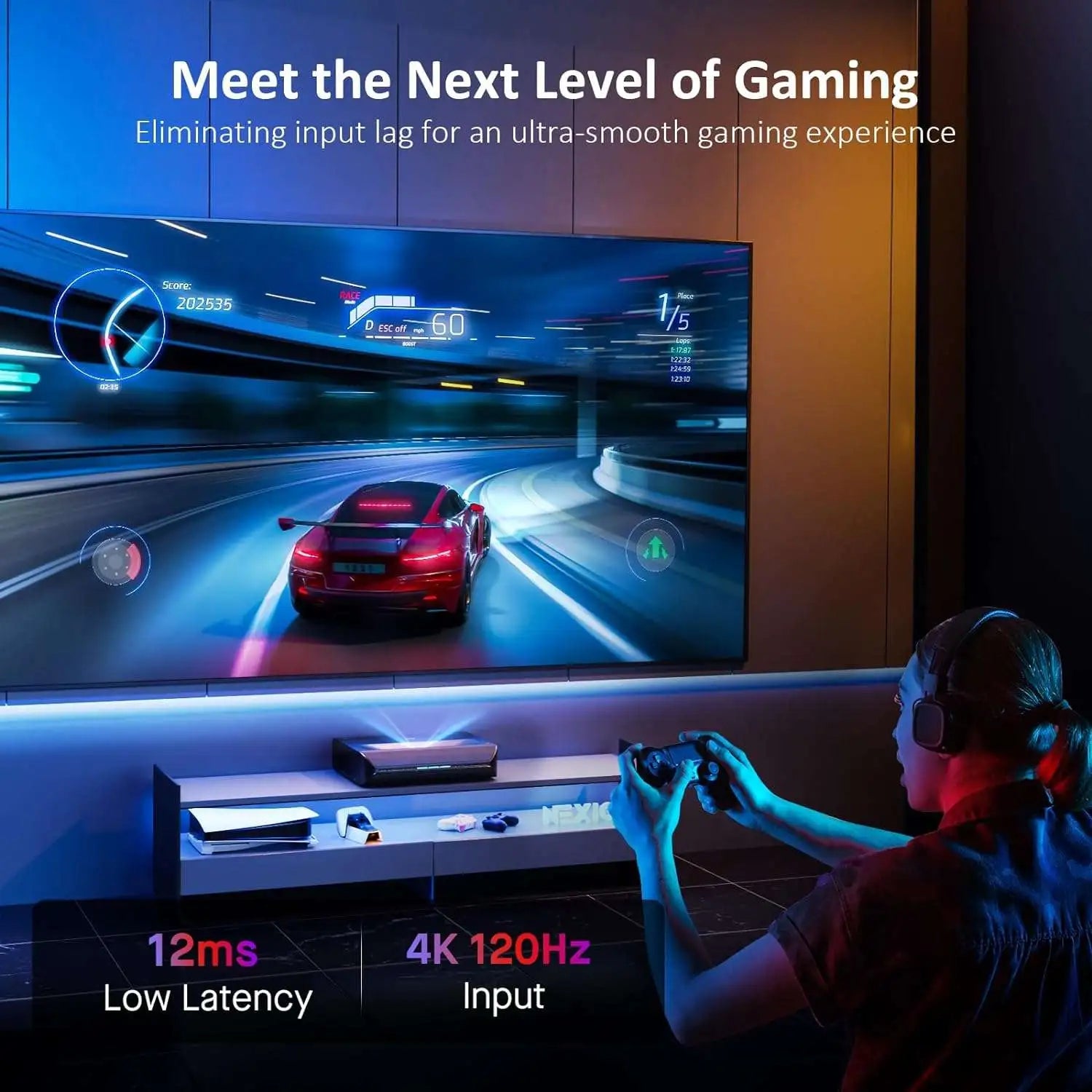 NexiGo Aurora Pro, Ultra Short Throw 4K Tri-Color Laser Projector, 2400 Lumens with Dolby Vision & Atoms
