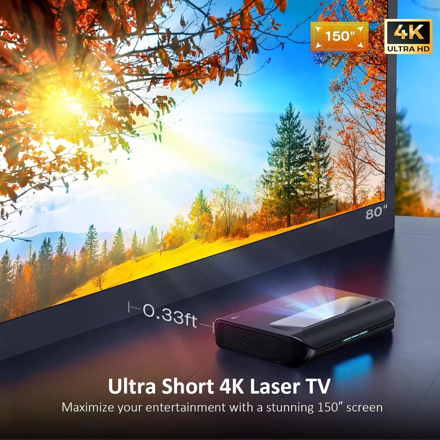 NexiGo Aurora Pro, Ultra Short Throw 4K Tri-Color Laser Projector, 2400 Lumens with Dolby Vision & Atoms
