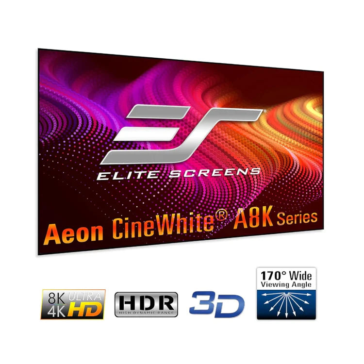 Elite Aeon CineWhite Perforated A8K Fixed Frame Projection Screen AR100H-A8K Series (16:9)100″-150″ For UST