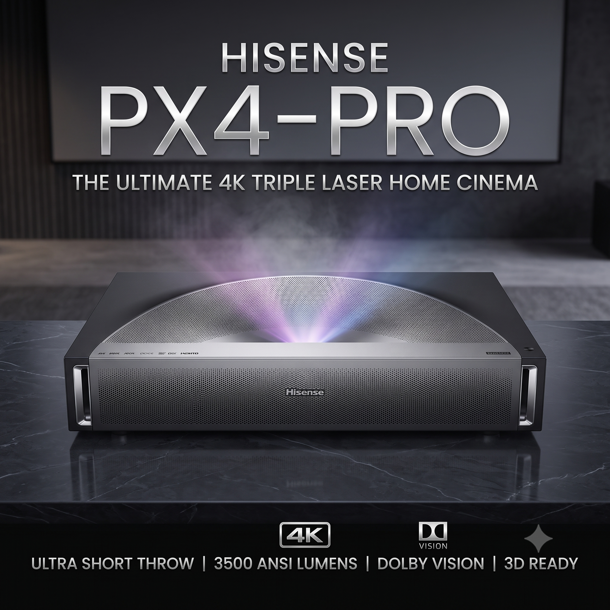 Hisense PX4-PRO 4K Dolby Vision 3D Triple Laser Ultra Short Throw 3500ANSI Lumens Projector